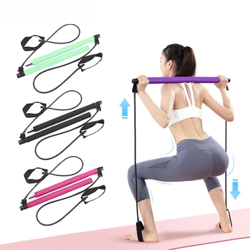 Pilates Yoga Combined - 多機能ピラティスバーコンビネーションフィットネスバーヨガ胸部拡張テンションロープバックトレーナー弾性ロープストレッチベルト