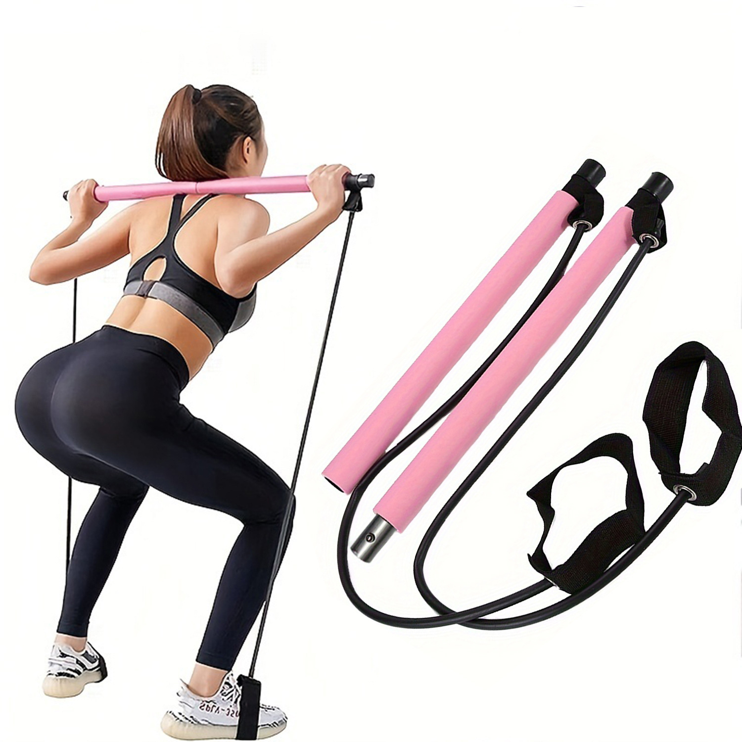Pilates Yoga Combined - 多機能ピラティスバーコンビネーションフィットネスヨガバーチェストエキスパンションテンションロープバックトレーナーエラスティックロープストレッチベルト