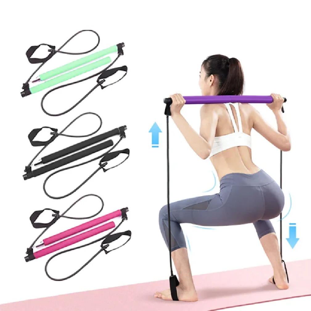Pilates Yoga Combined - 多機能ピラティスバーコンビネーションフィットネスバーヨガ胸拡張テンションロープバックトレーナー弾性ロープストレッチベルト
