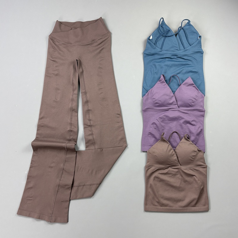 Pilates Yoga Legging - 2ピース レディース シームレス ヨガ ワークアウトセット 薄型ストラップ
