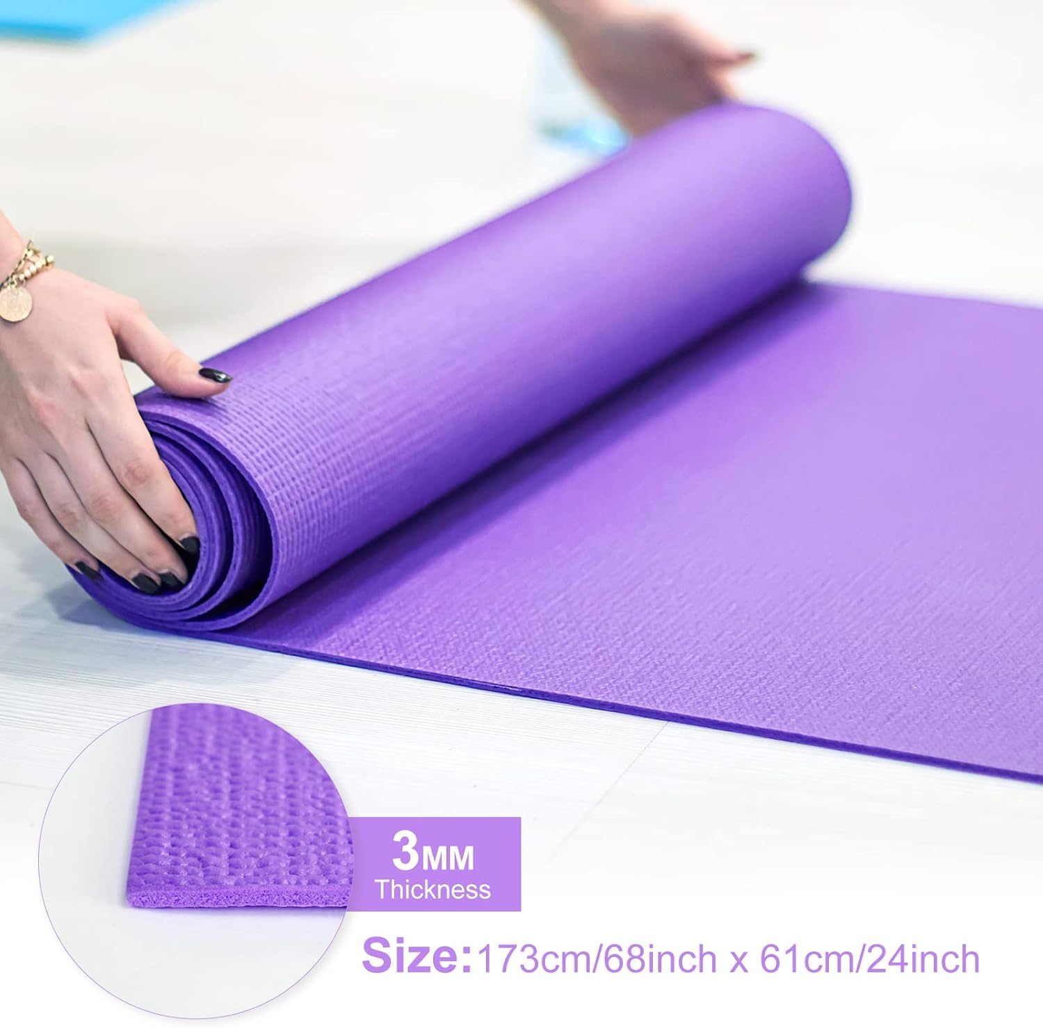 3mm薄型ヨガマット 軽量PVCエクササイズマット 滑り止め - Pilates Yoga Classes のレビューと価格